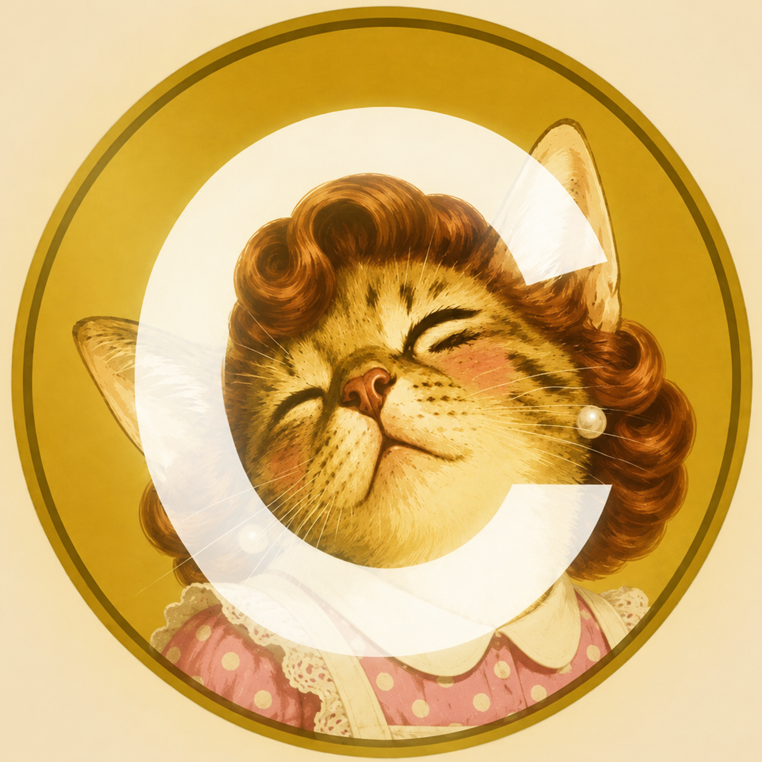Gold MRSCATE coin with her portrait framed inside the letter C