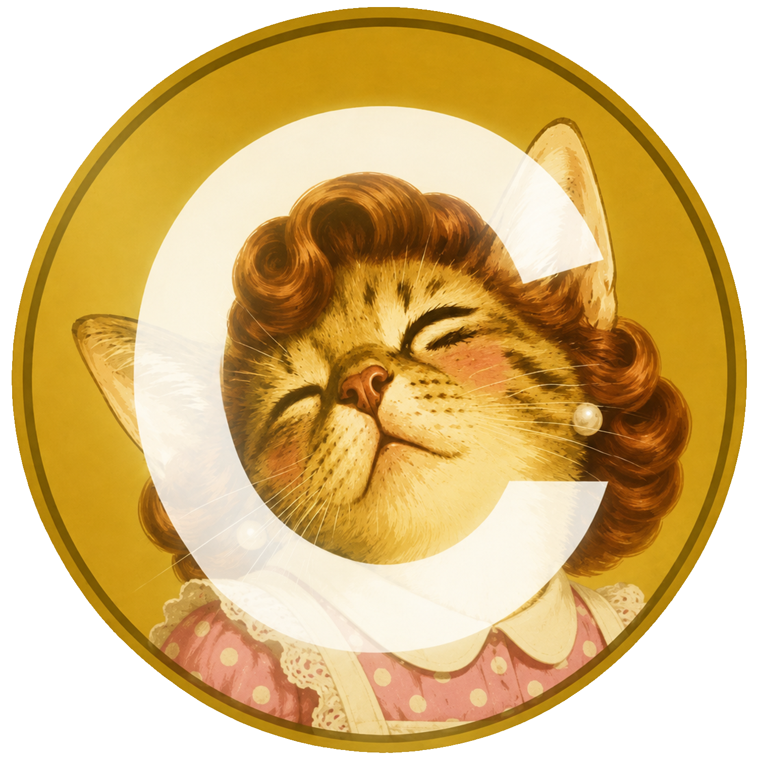MRSCATE golden coin with the housewife cat portrait